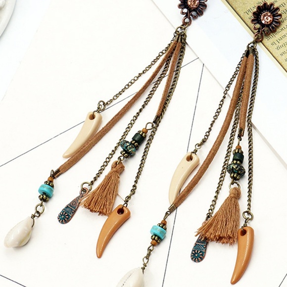 Shell & Tassel Drop Earrings - Picture 3 of 6